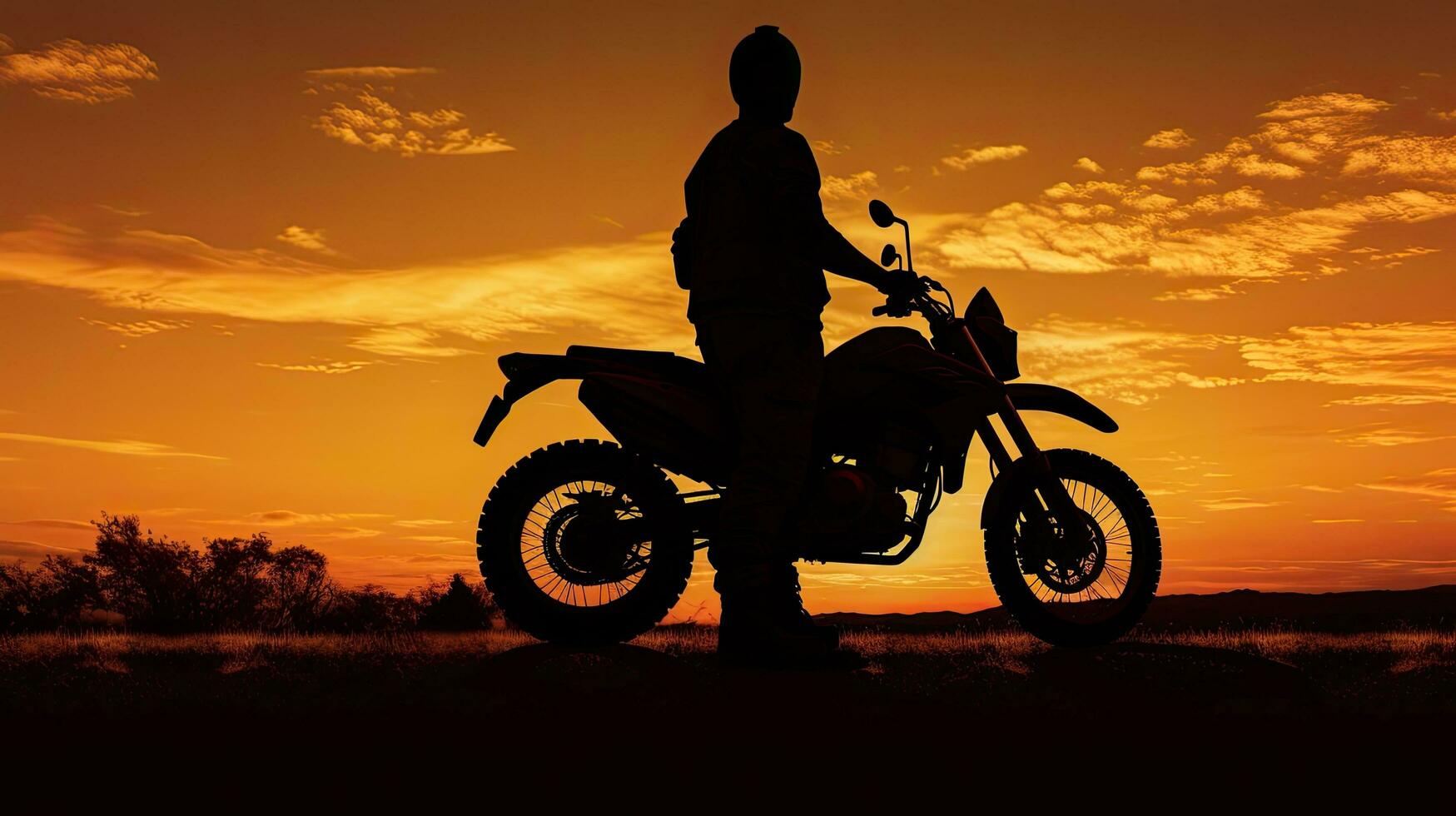 Man wearing hat on off road motorbike at dusk photo