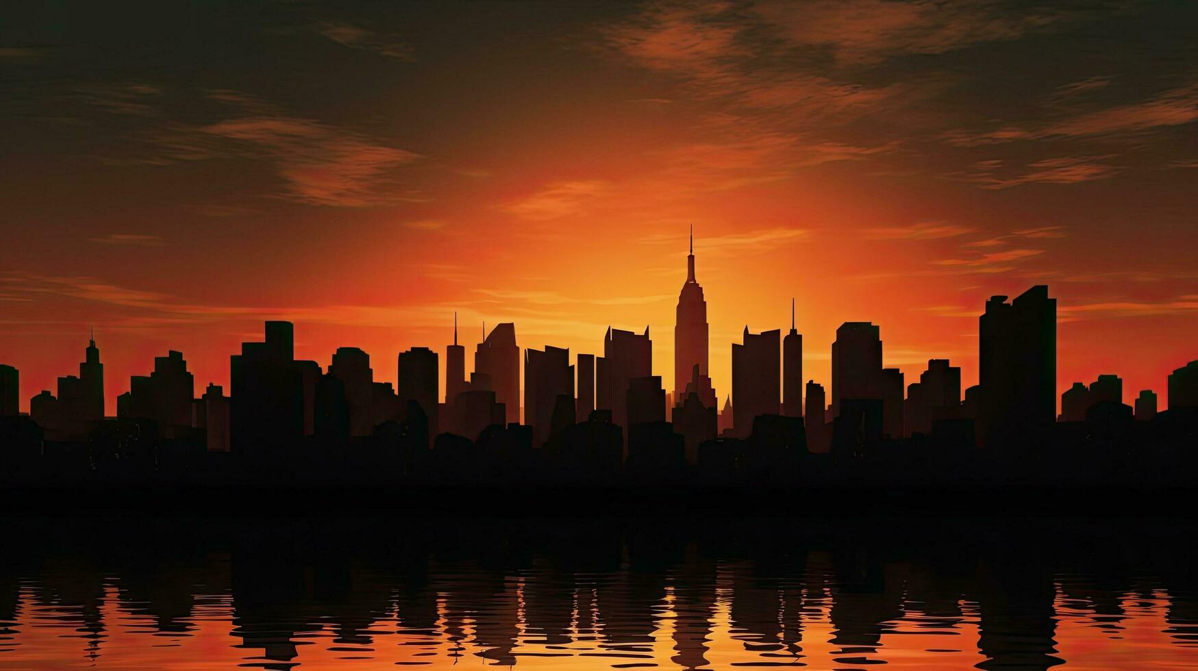 Tall building and city silhouettes at sunset photo