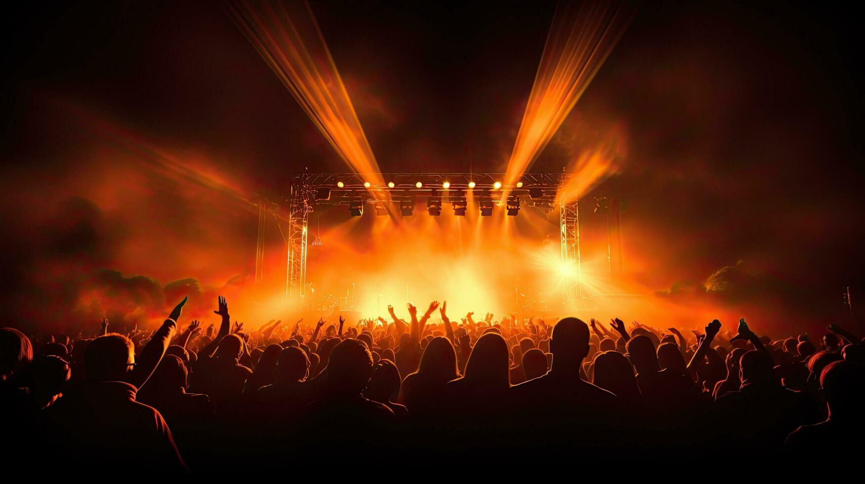 Crowd silhouettes against stage lights photo