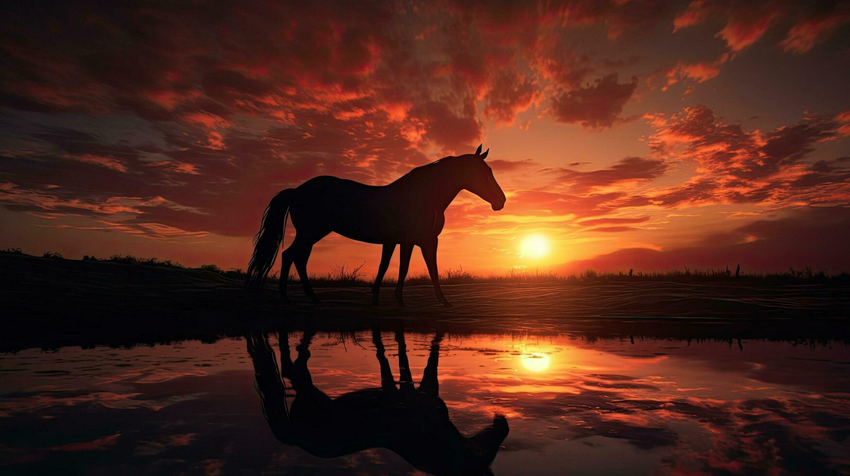 Dawn s silhouette of a horse photo