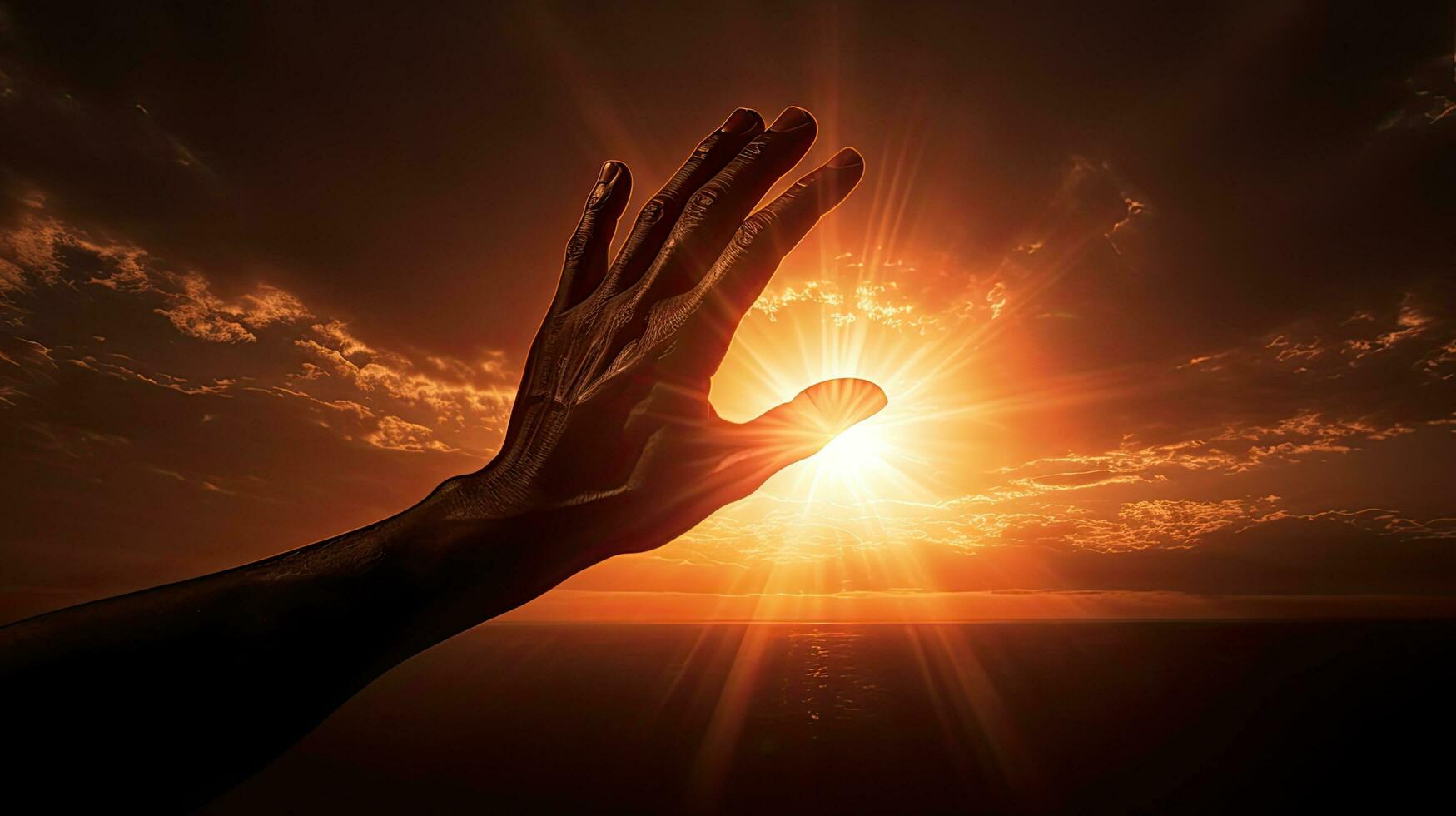 The sun touching the hand photo