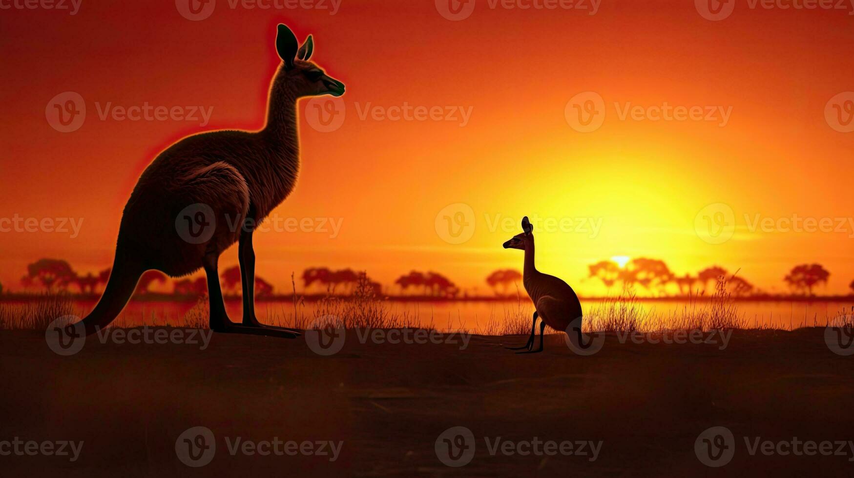 kangaroo and emu at dusk photo