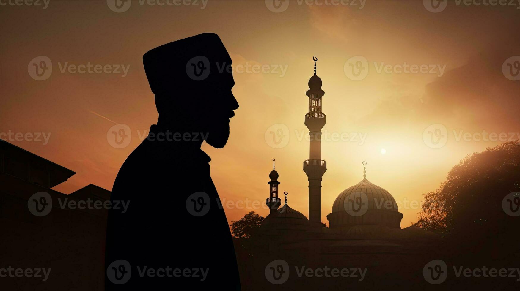 Silhouette of antiquated mosque captured in a photograph photo