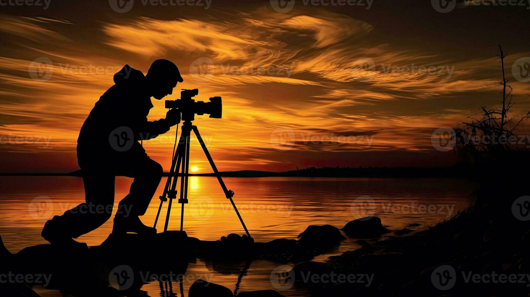 Silhouette of photographer at sunset captured in a photo