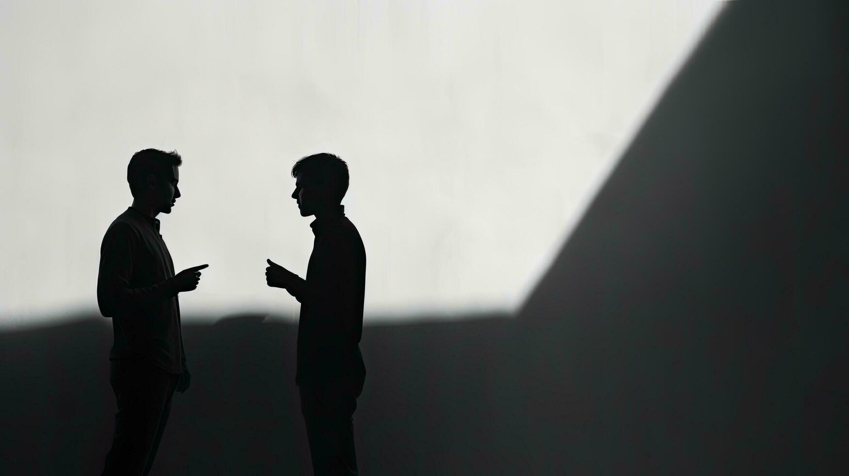 Two men converse as shadows on the wall photo