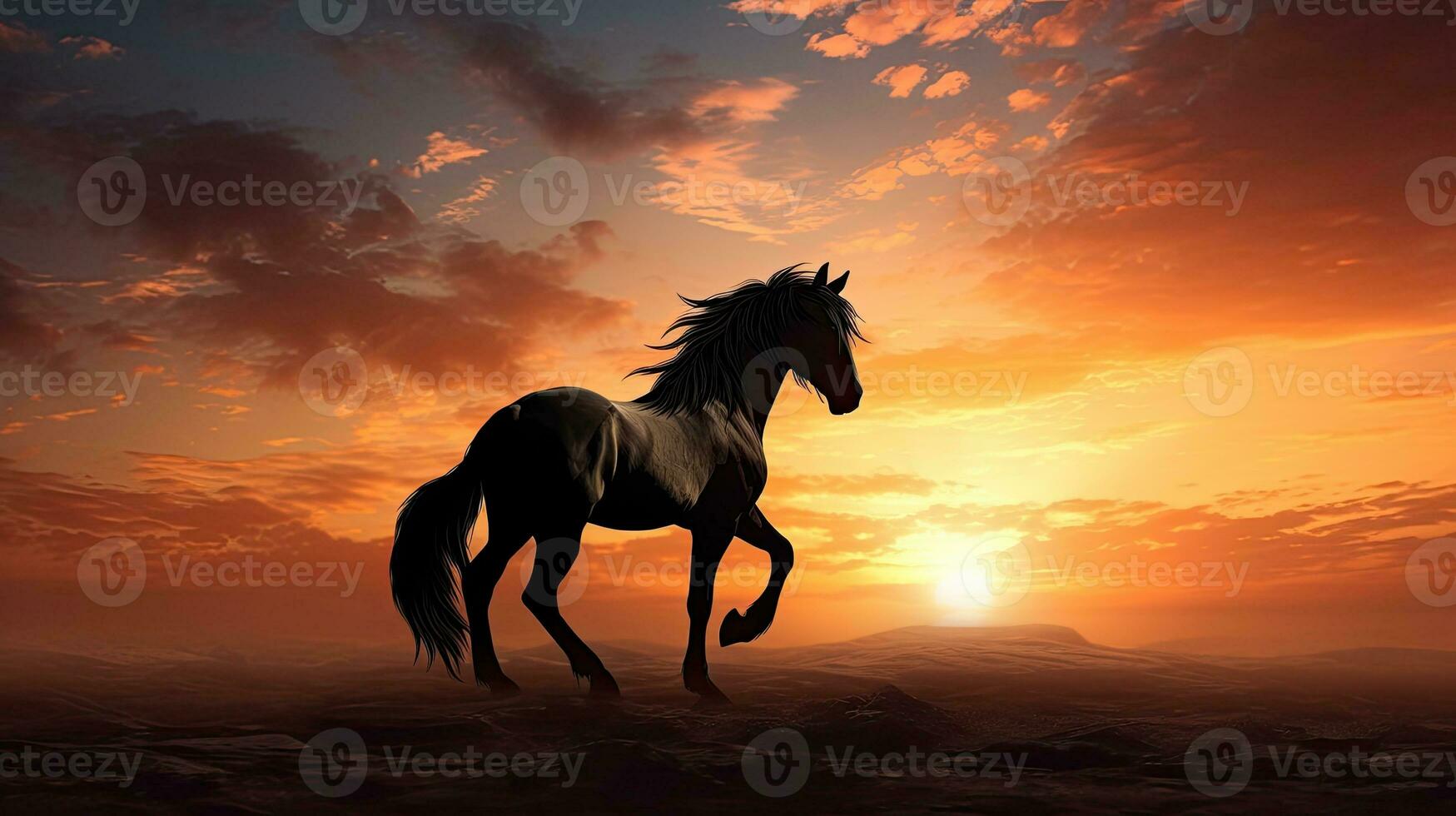 Silhouetted horse against a sunrise backdrop photo