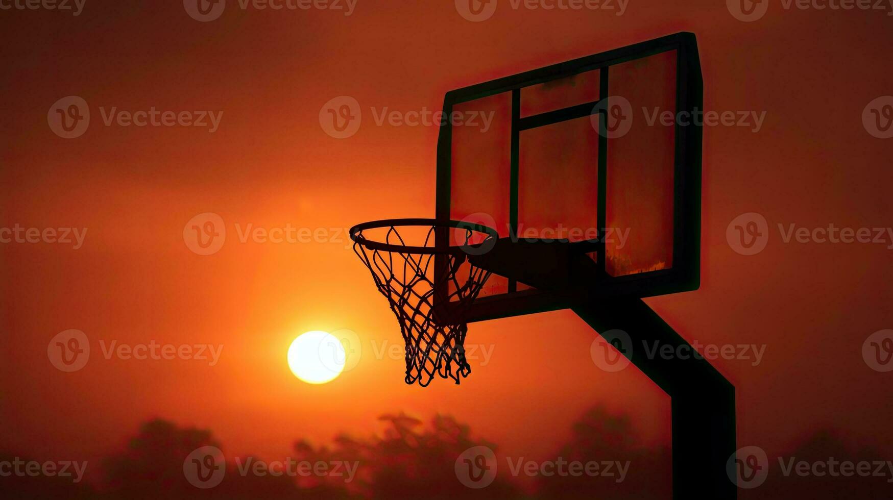 Ideal wallpaper with sunset silhouette in basketball hoop photo