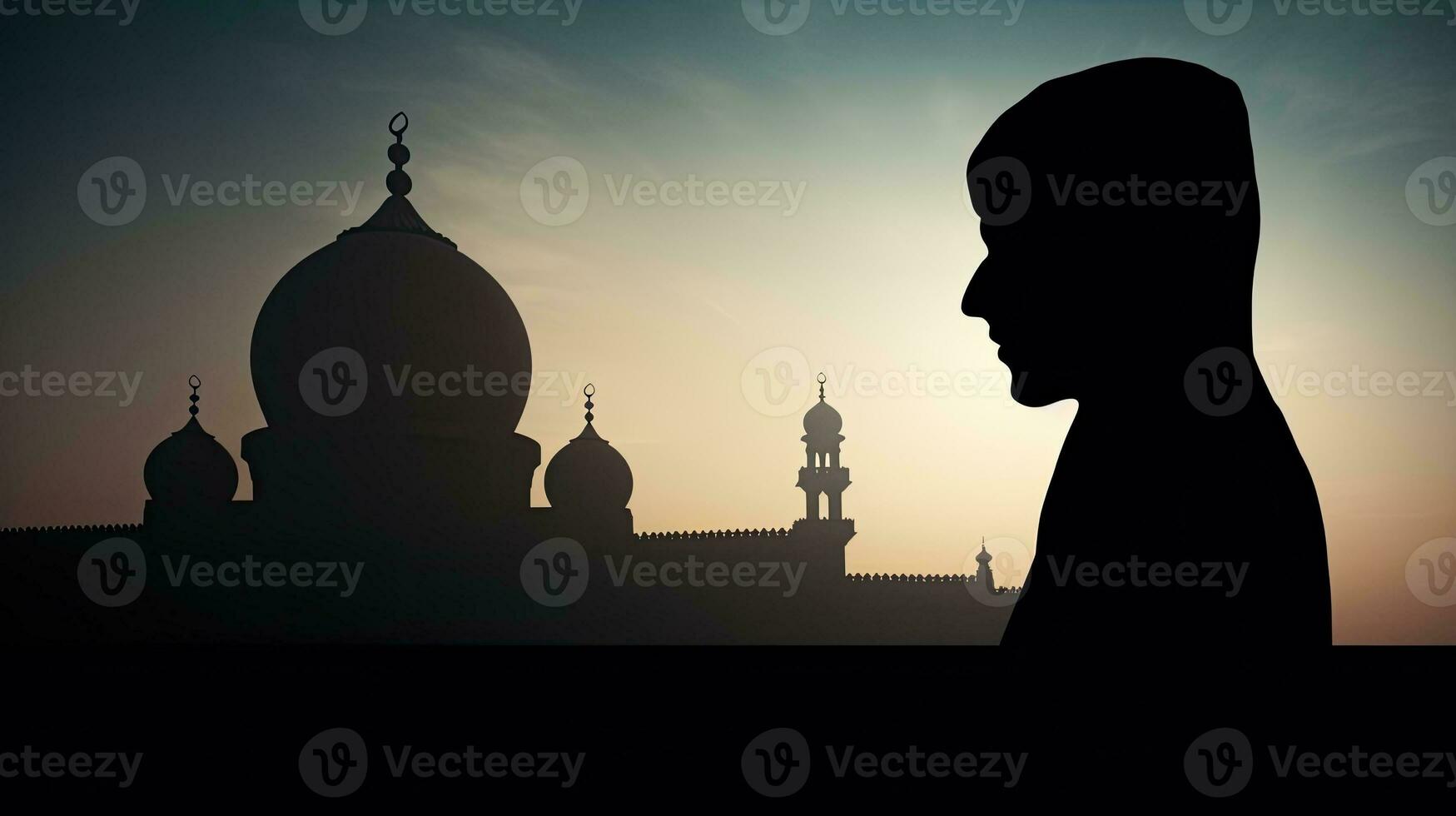 Silhouette of antiquated mosque captured in a photograph photo