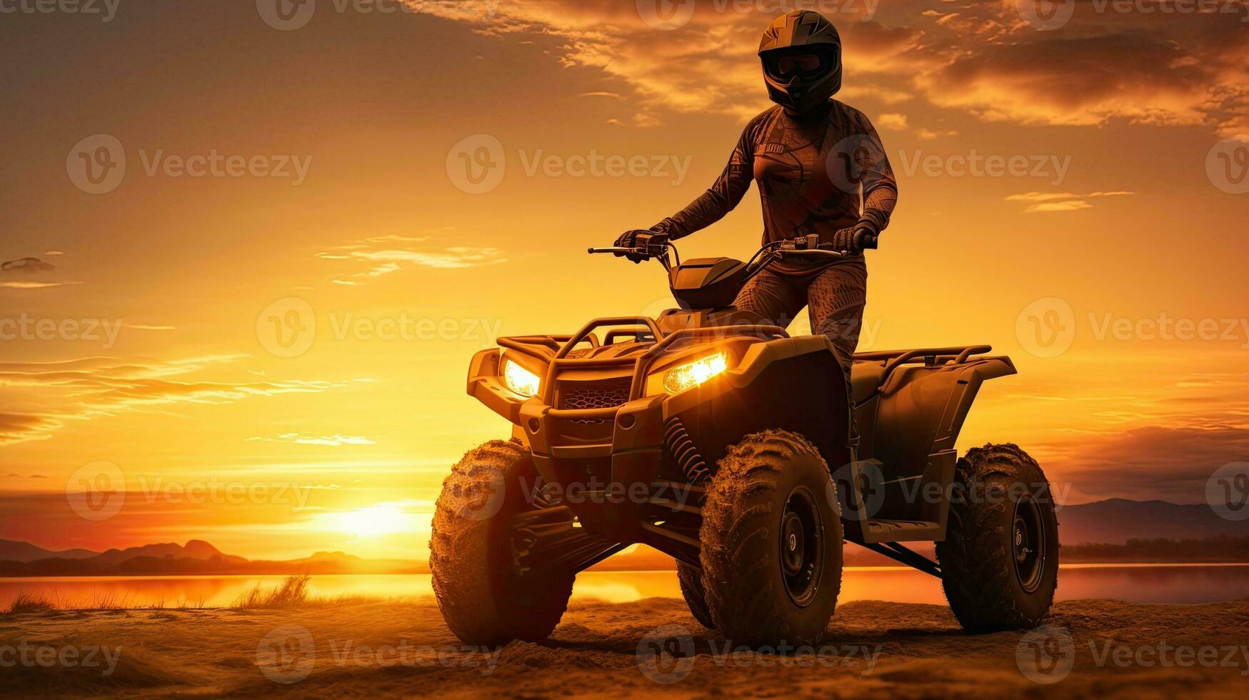 Holiday exploration with quad bike silhouette during sunset photo