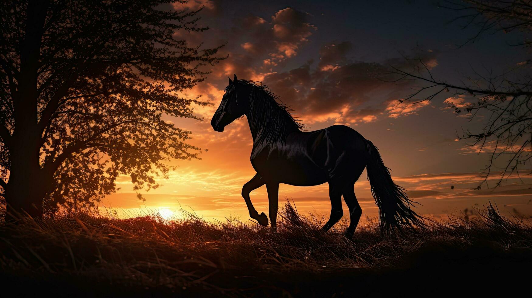 dawn silhouette of a horse photo