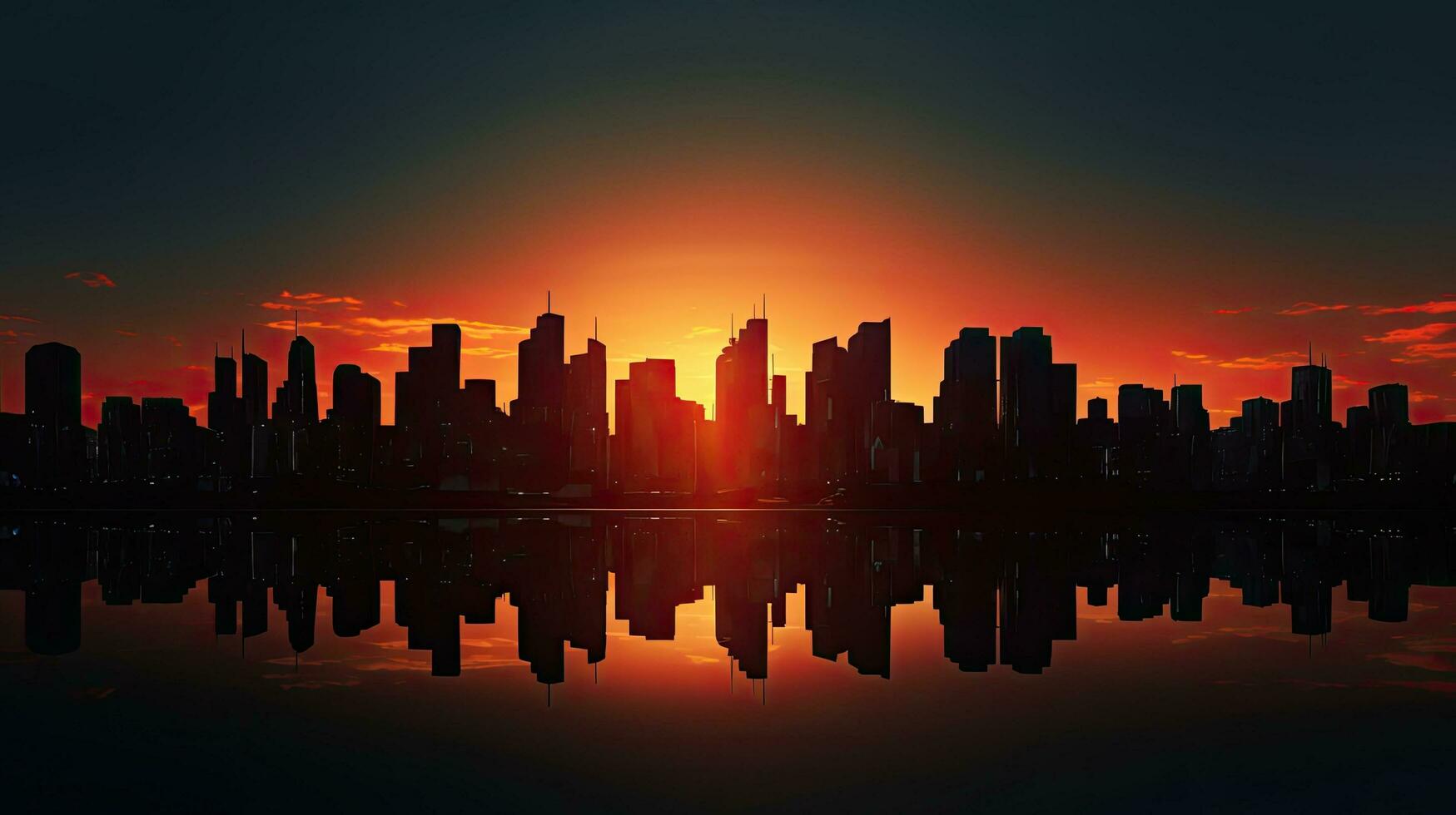 Tall building and city silhouettes at sunset photo