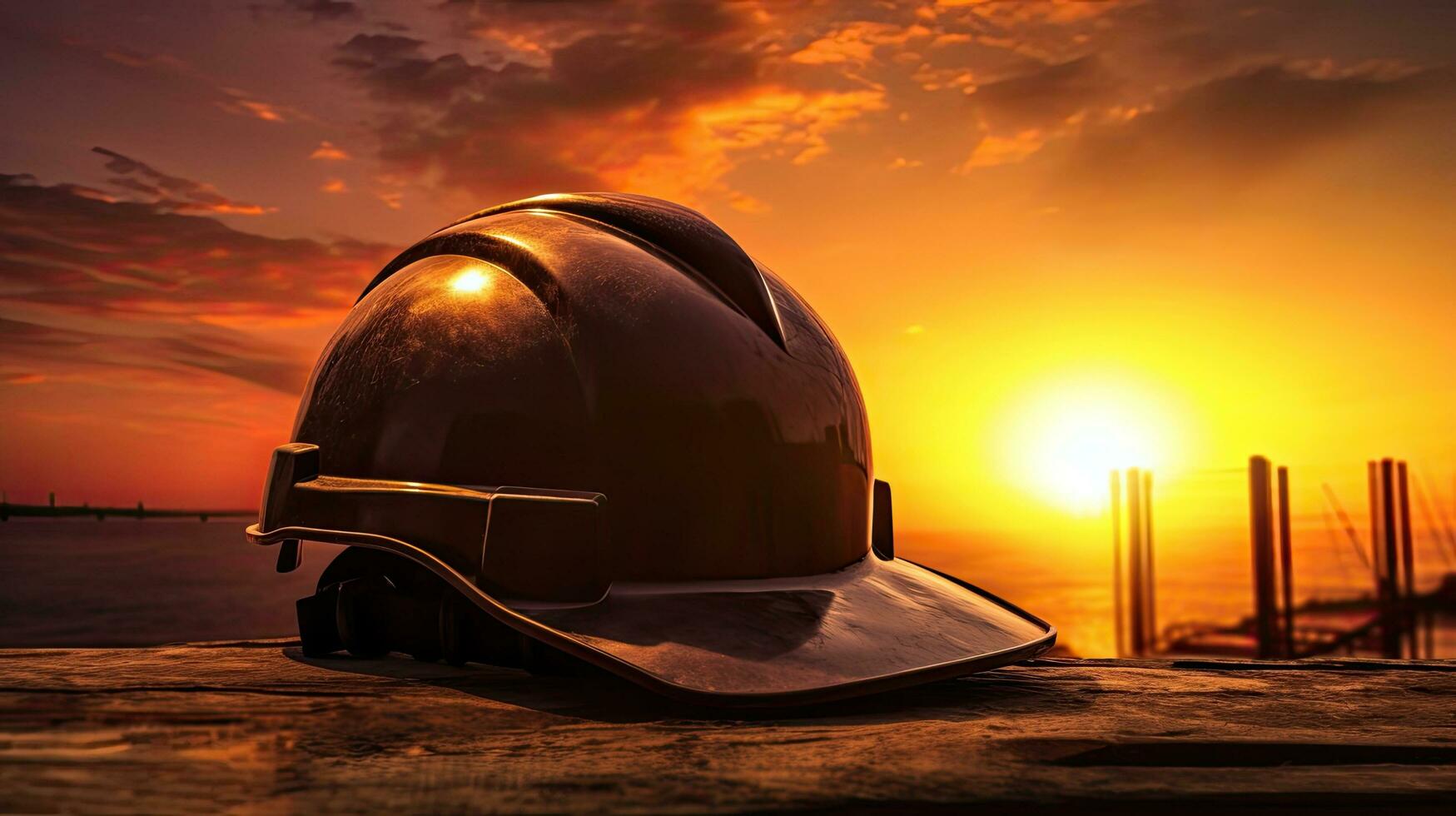 Sunset behind a hard hat photo