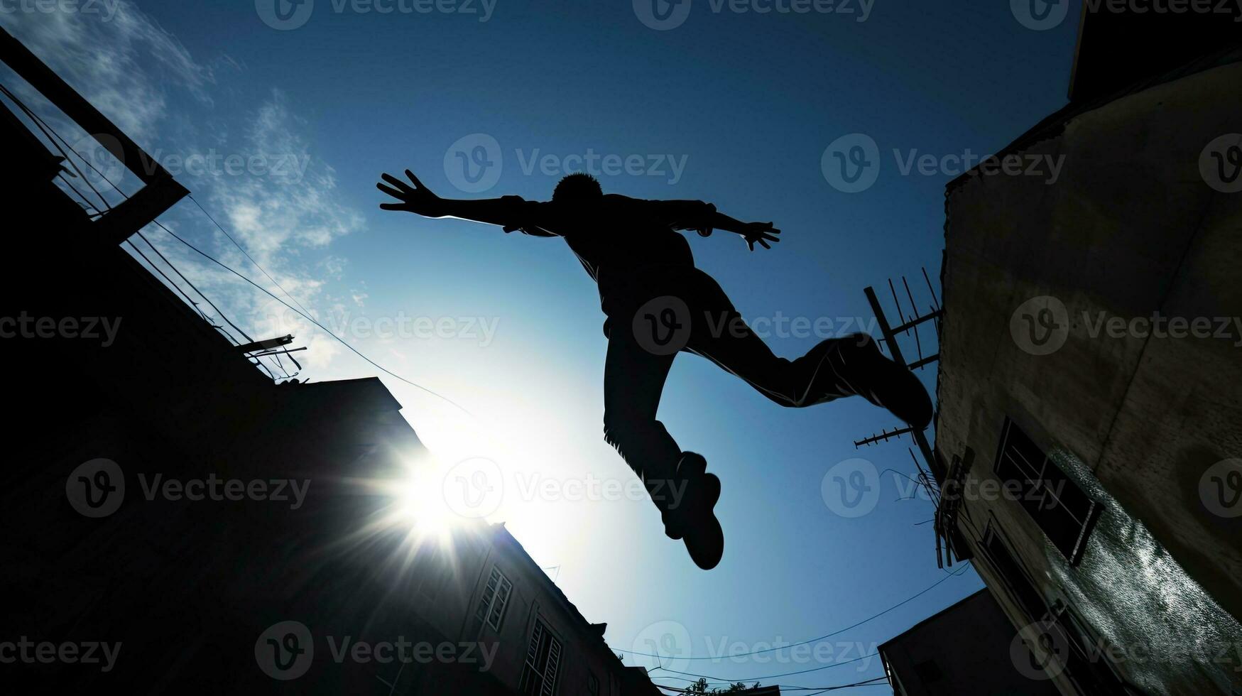 Side jump in parkour from a low position photo