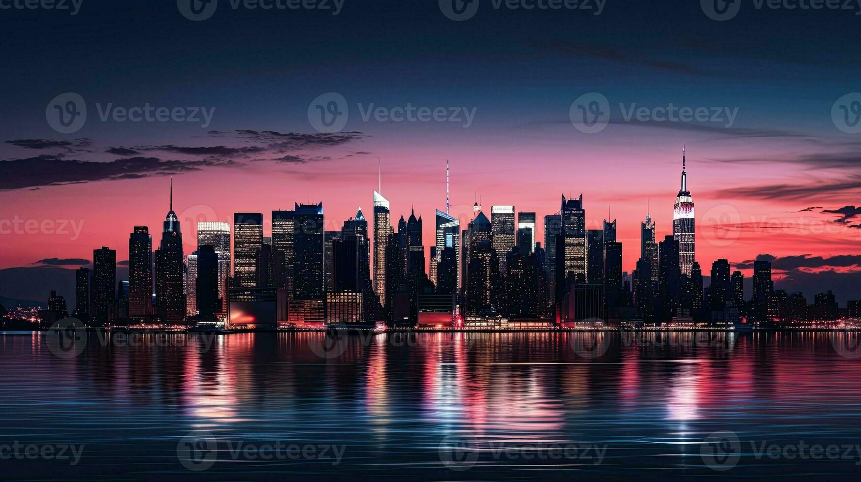 nuevo silueta de nuevo York ciudad horizonte durante oscuridad foto