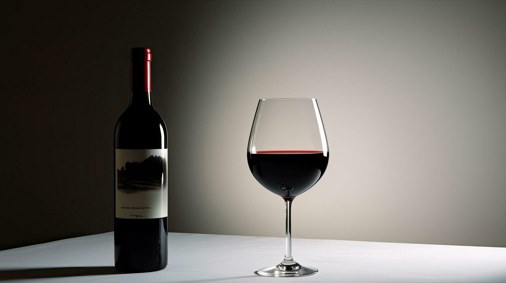 Black and white silhouette of a wine glass and bottle in a close up studio shot photo