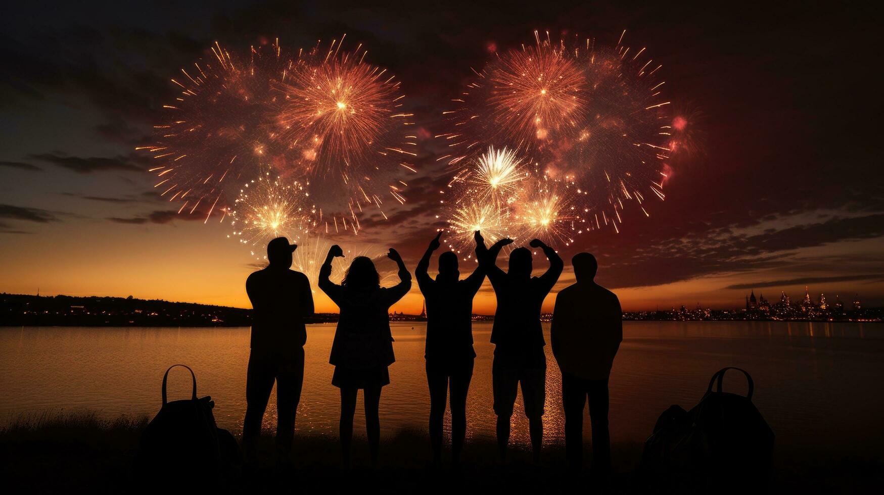 People capturing heart shaped fireworks during a July 4th celebration in Boston MA photo