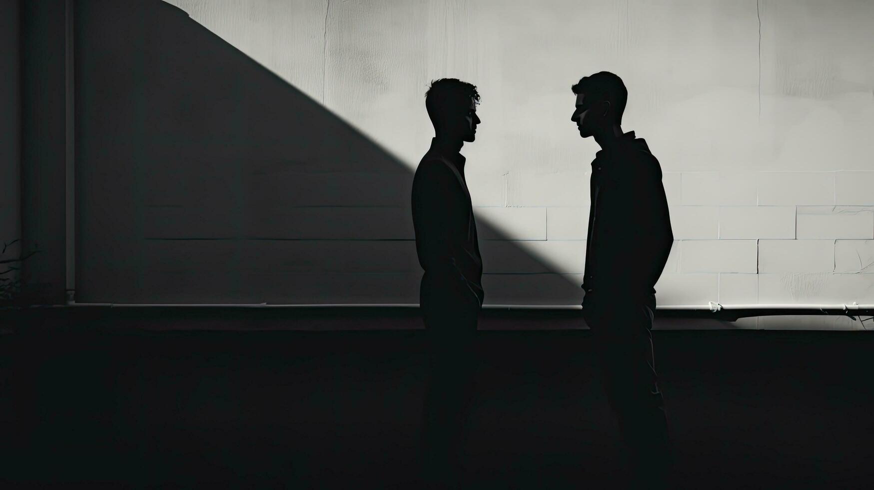 Two men converse as shadows on the wall photo