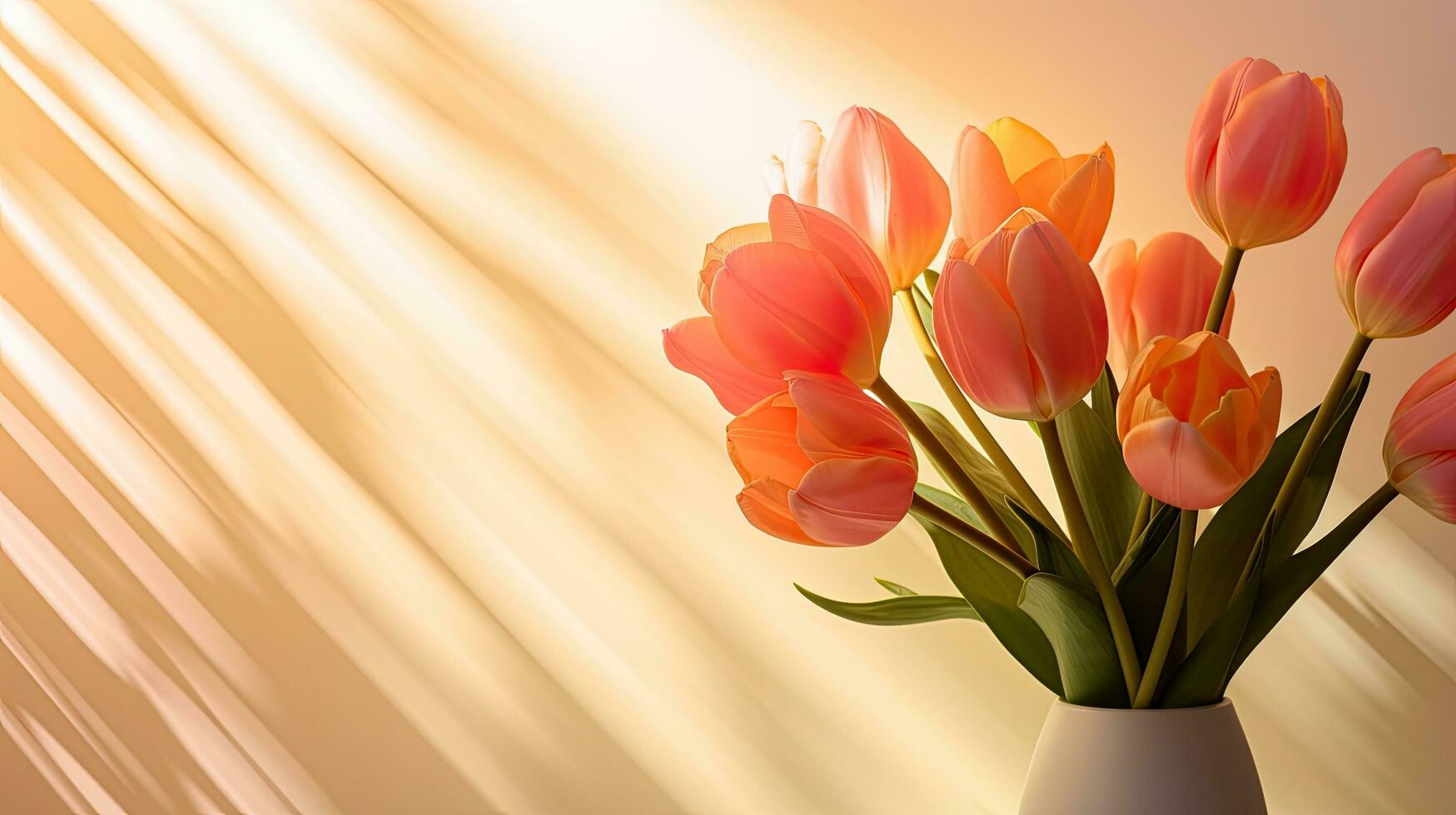 Tulip bouquet silhouette against sunrise window spring morning art Suitable for Valentine s Mother s and Women s day as well as birthdays Text and greeting card Home decor photo