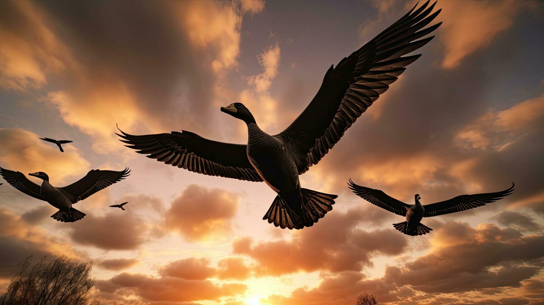 Geese soar in the sky photo