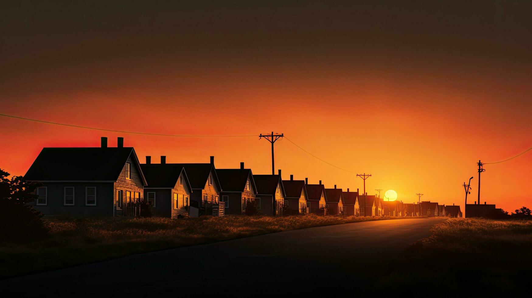 Silhouetted rural houses in a square shot at sunset photo