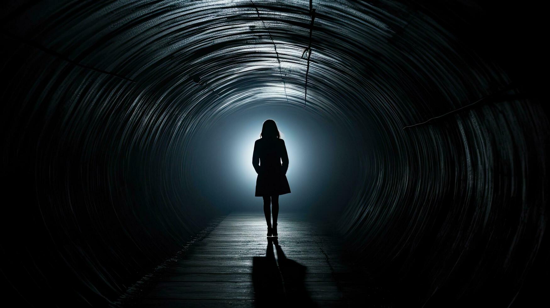 Unknown figure of the lady in the dim passage photo