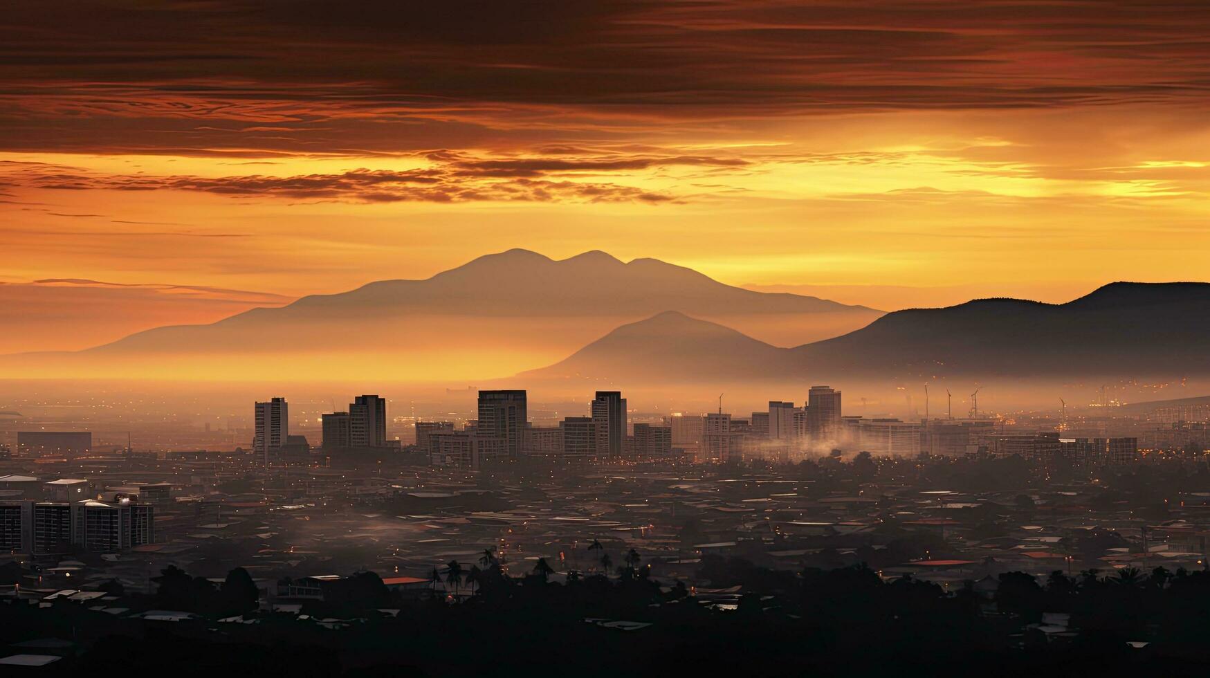 A grainy picture of a cityscape in Penang at sunrise photo