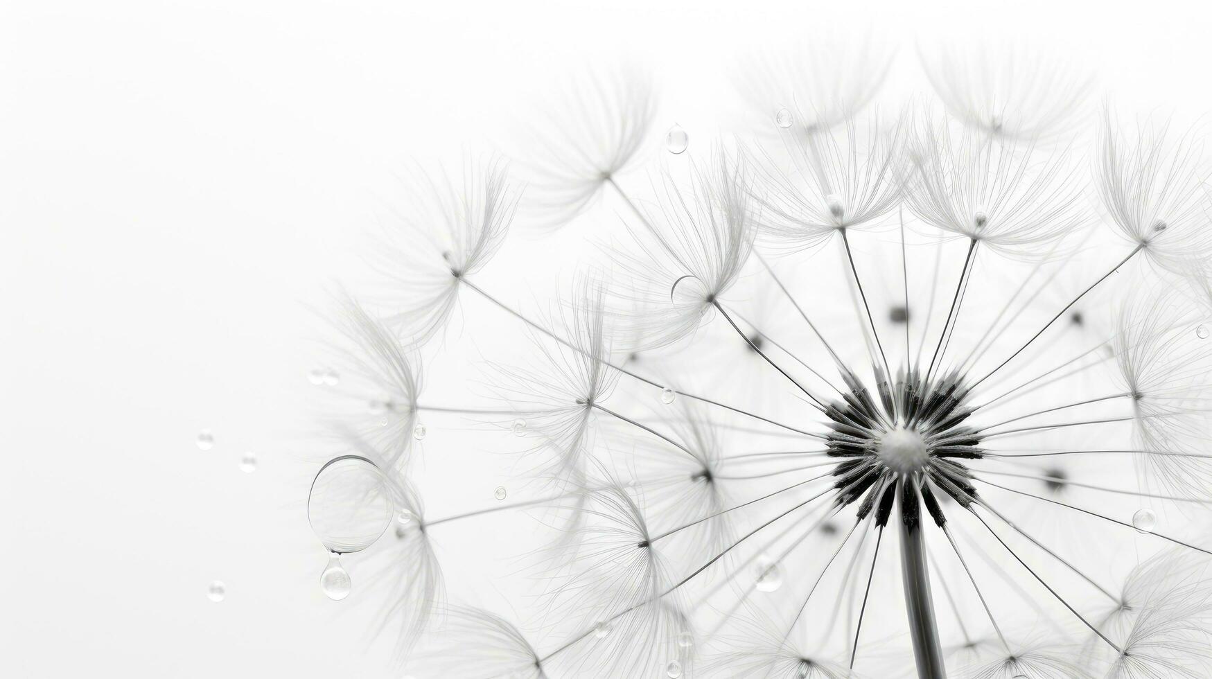 Silhouetted dandelion in macro with water droplets on white background photo