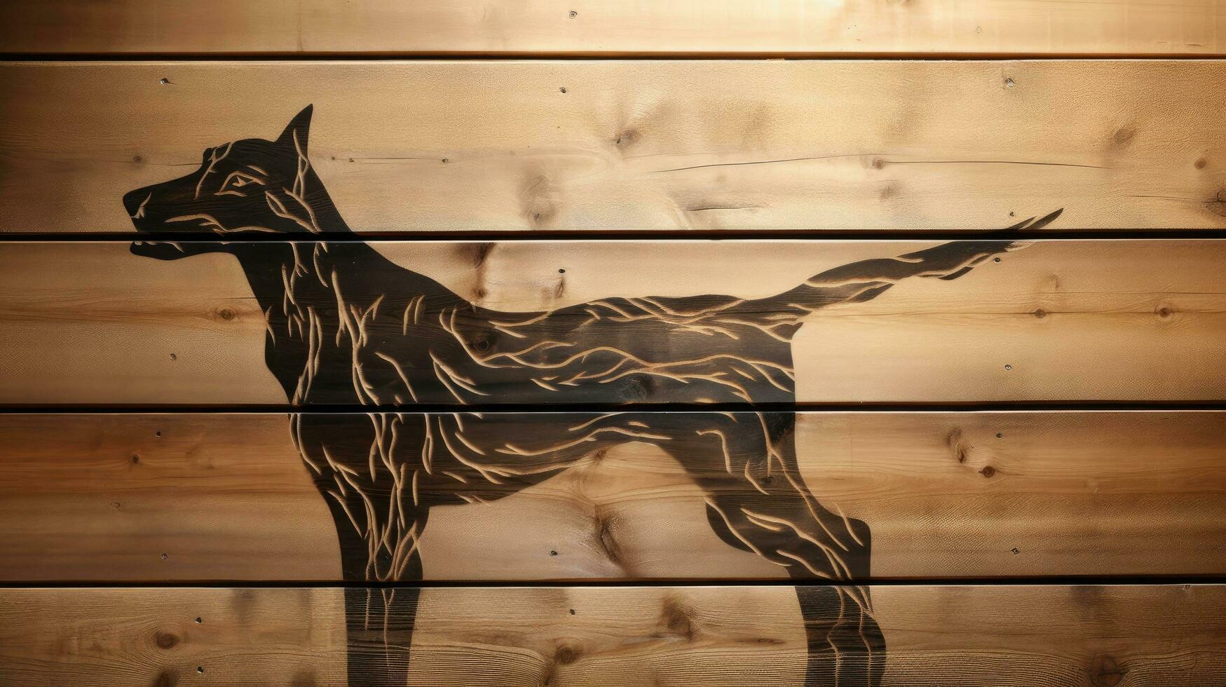 Animal sketch on wooden surface photo