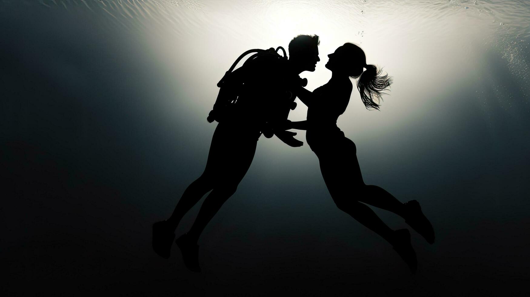 Scuba diving silhouette couple photo