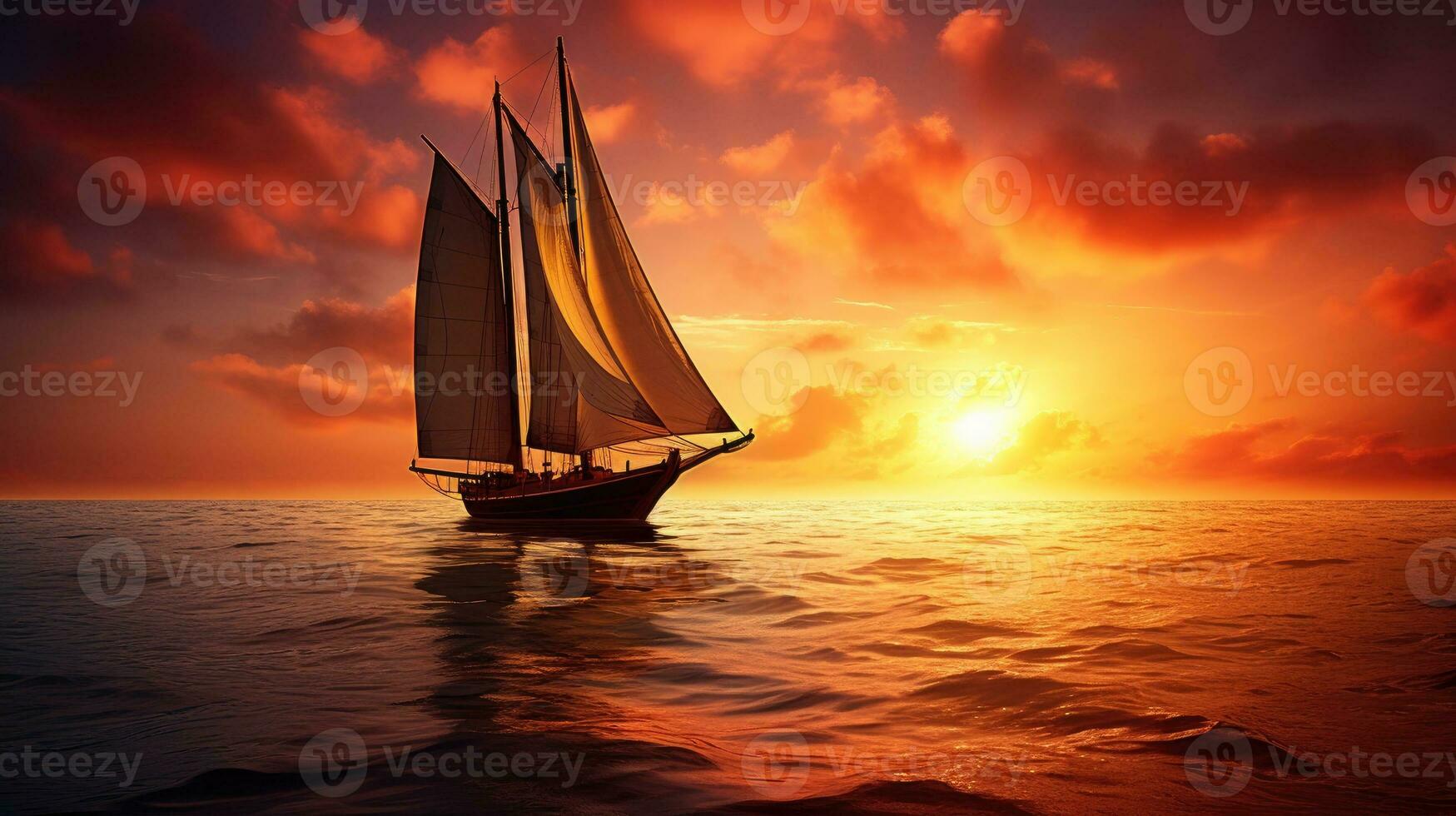 Gorgeous sailing boat beneath breathtaking ocean sunset photo