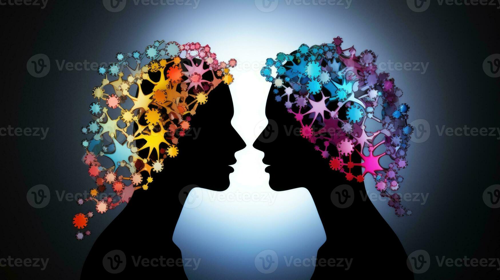 Abstract brain shapes representing the rational and irrational thinking of two individuals photo