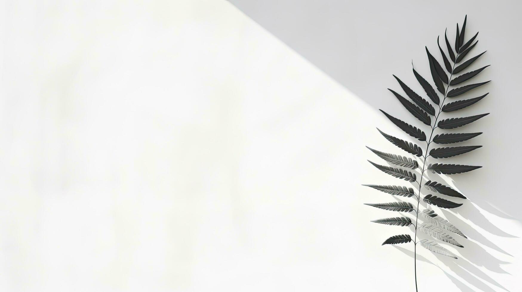 Shadow of palm leaf with copy space on white cement wall background photo
