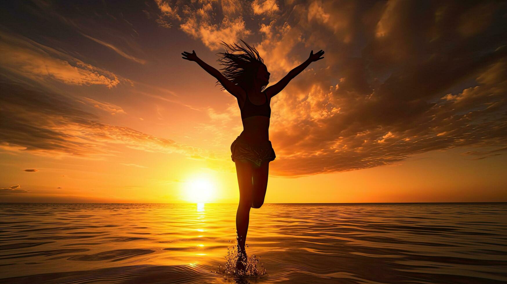 Teenage girl leaping on the shore during the day photo