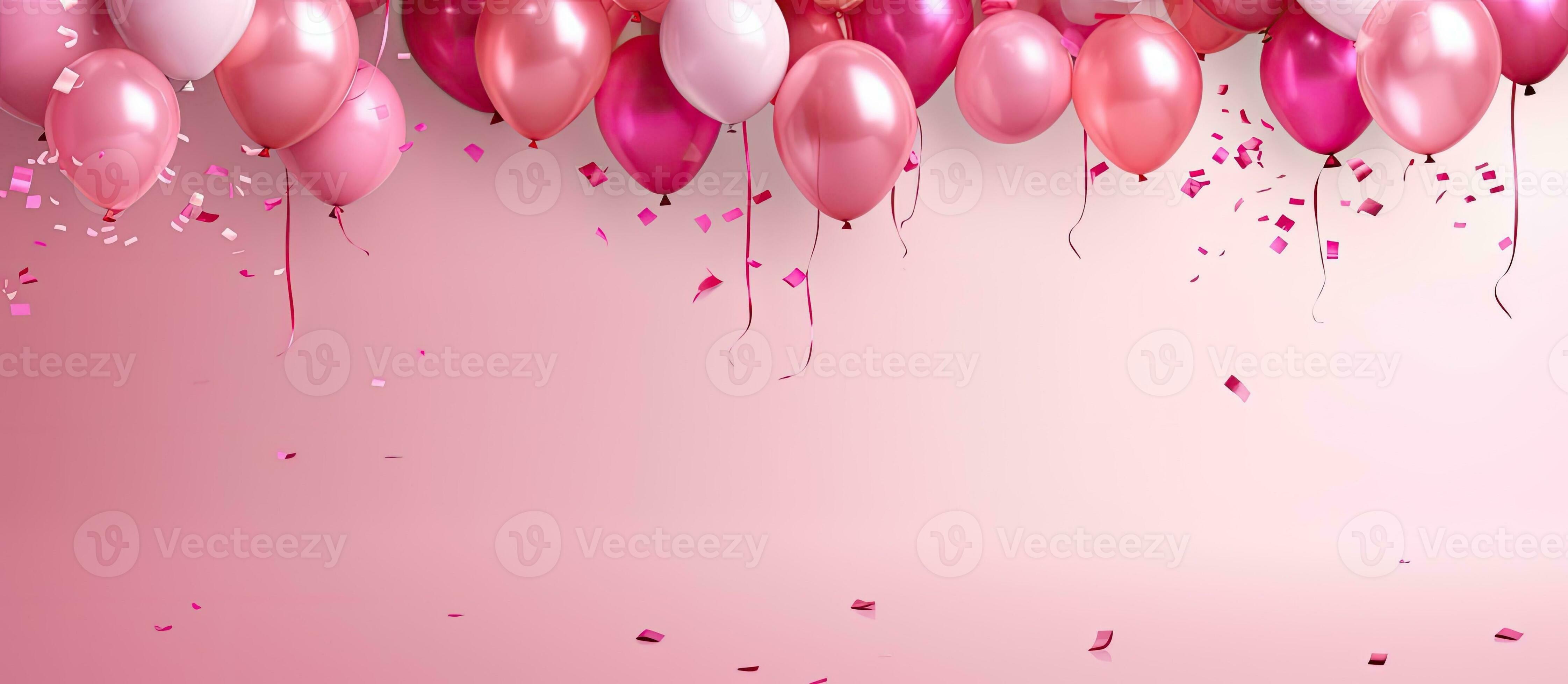 Birthday background with pink balloons confetti and streamers 27105066