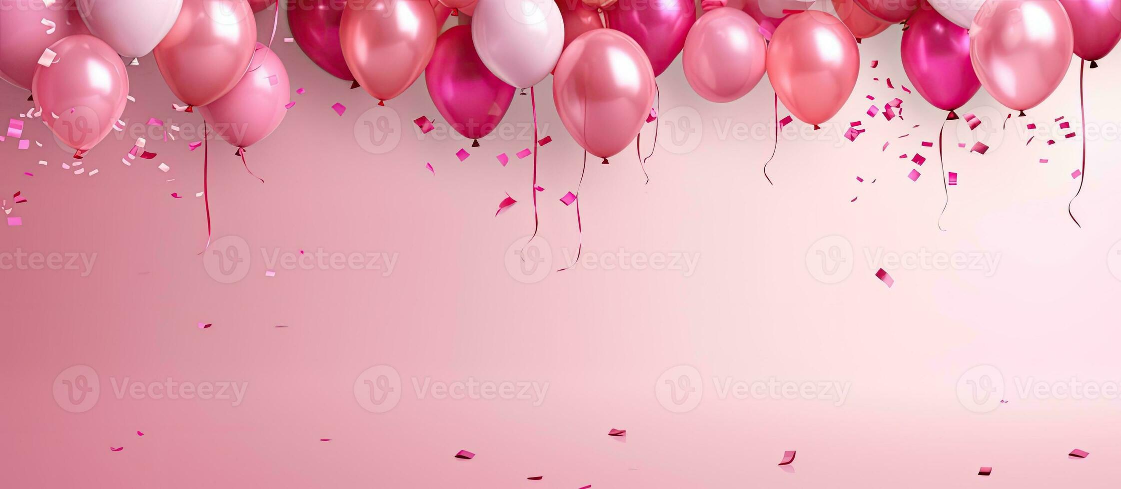 Birthday background with pink balloons confetti and streamers photo