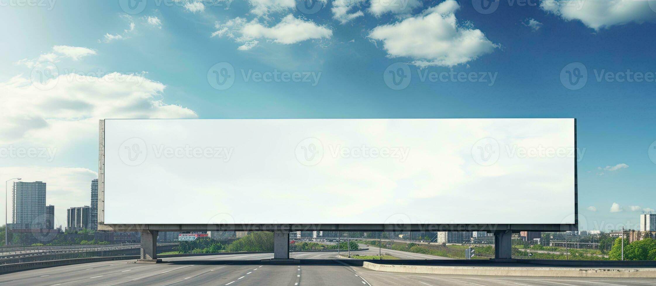 Empty billboard on a sunlit highway for ads photo