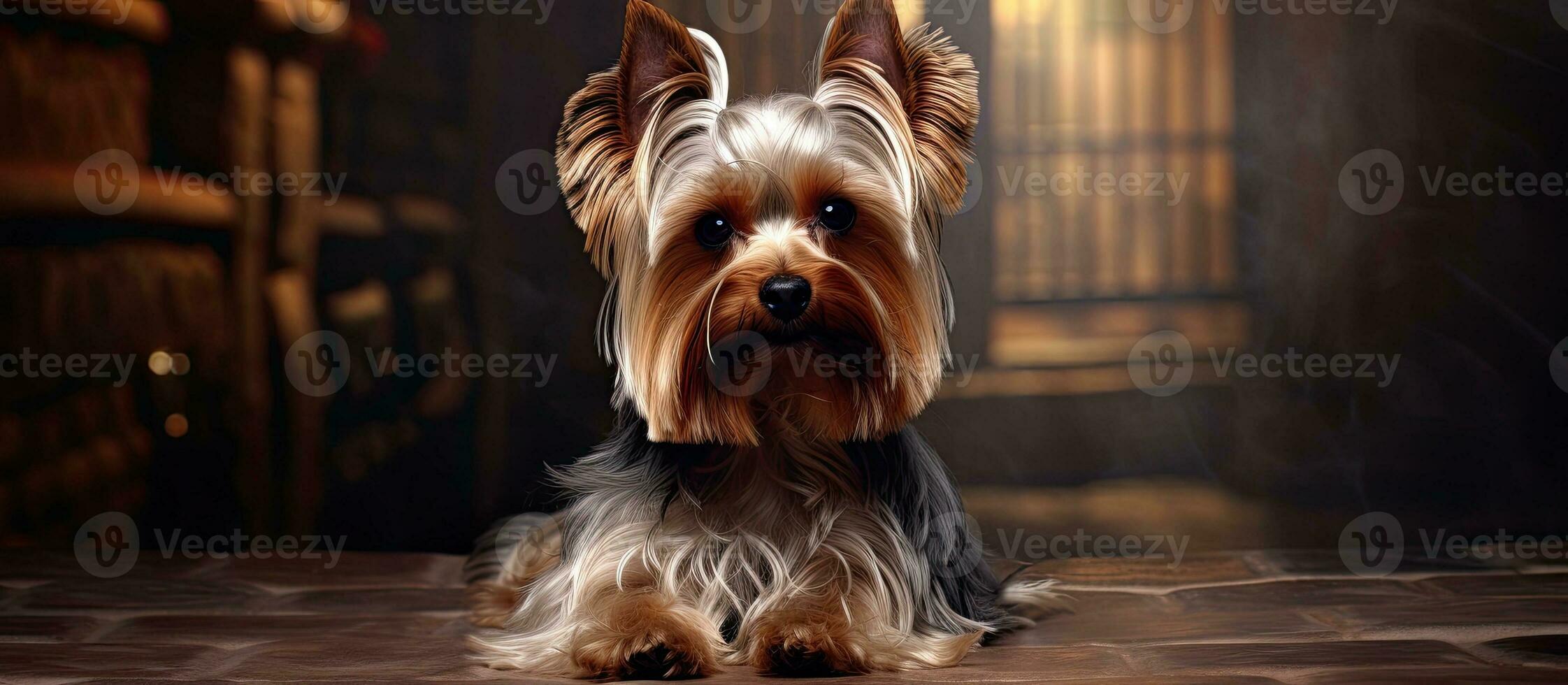 Gorgeous Yorkshire terrier seated photo