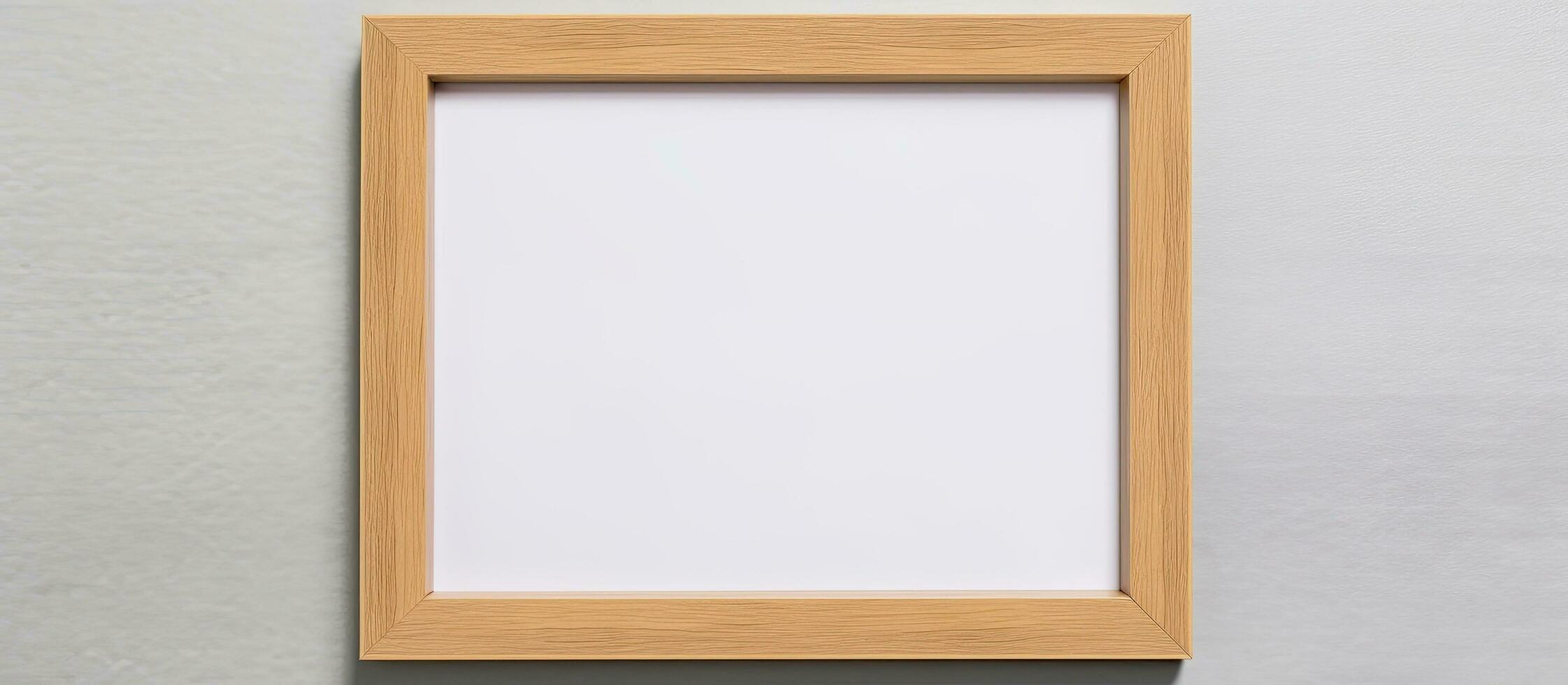 Empty horizontal picture frame mockup on white wall single wood frame template photo