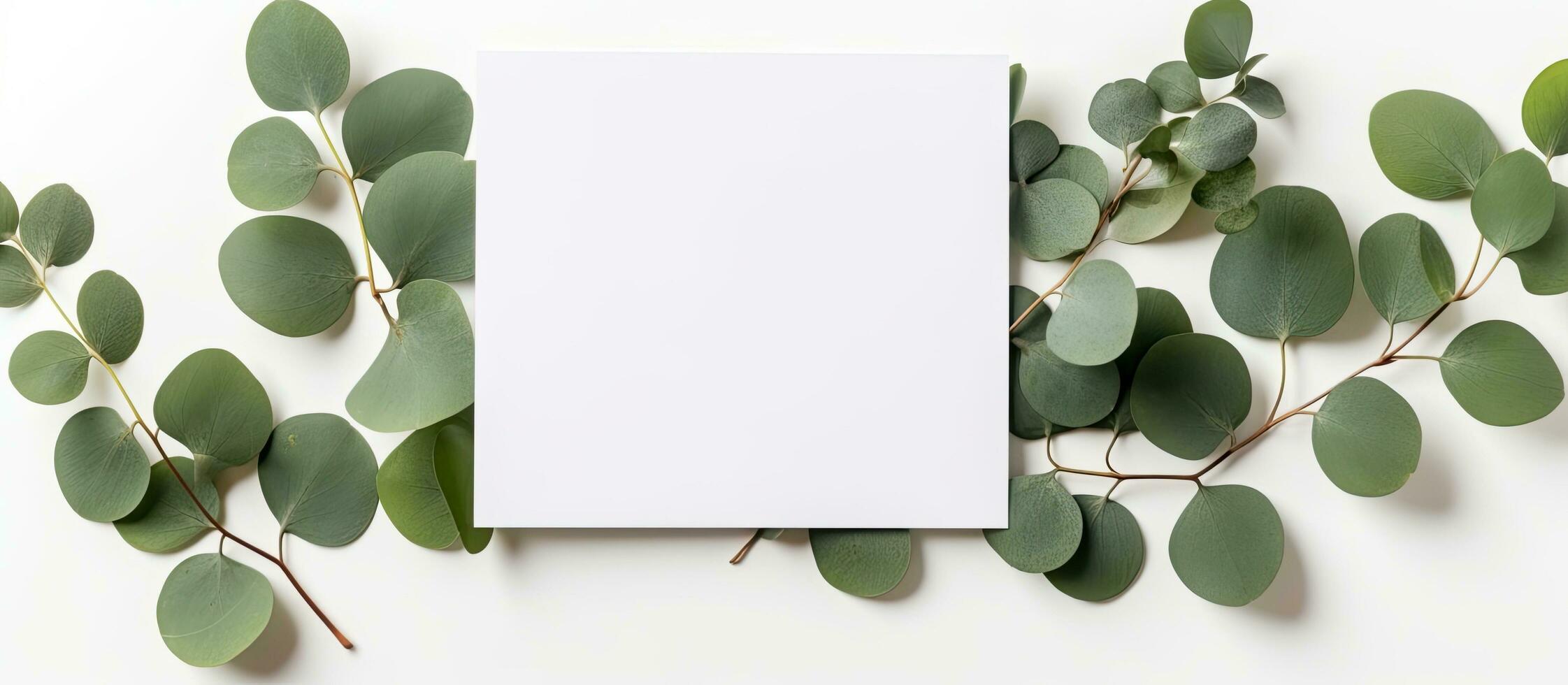 Mockup copy space on eucalyptus leaves minimal background boho style photo