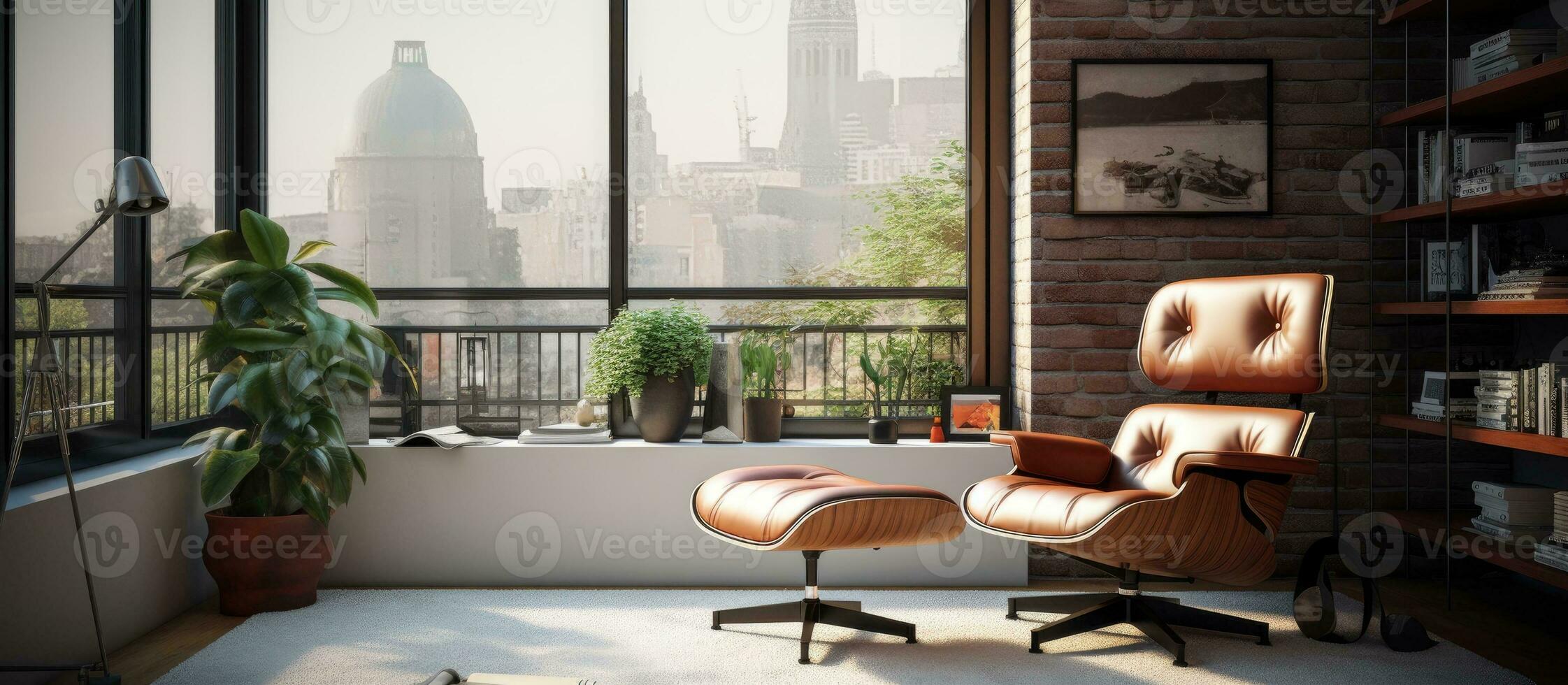 Modern reading area in an apartment in the middle of the 20th century photo