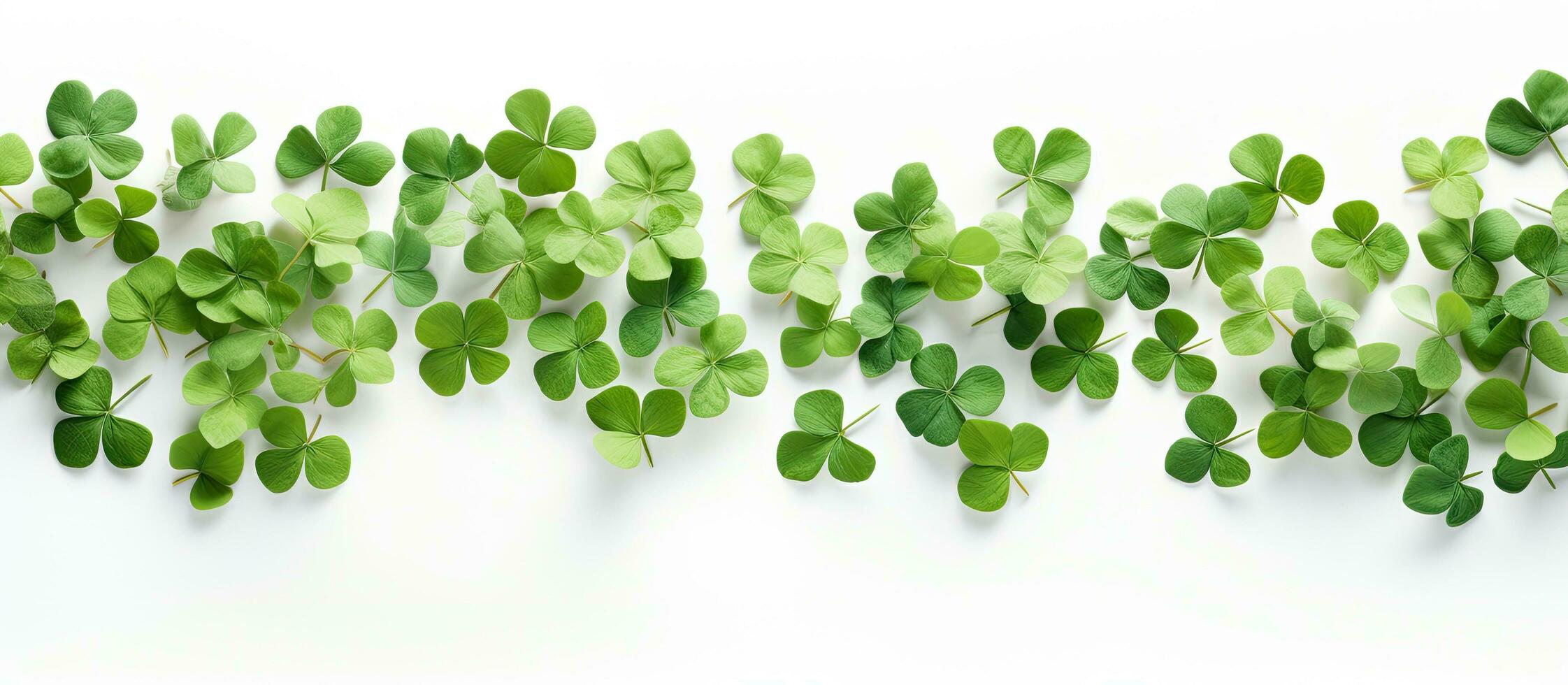 Clover leaves form a frame on a white background photo