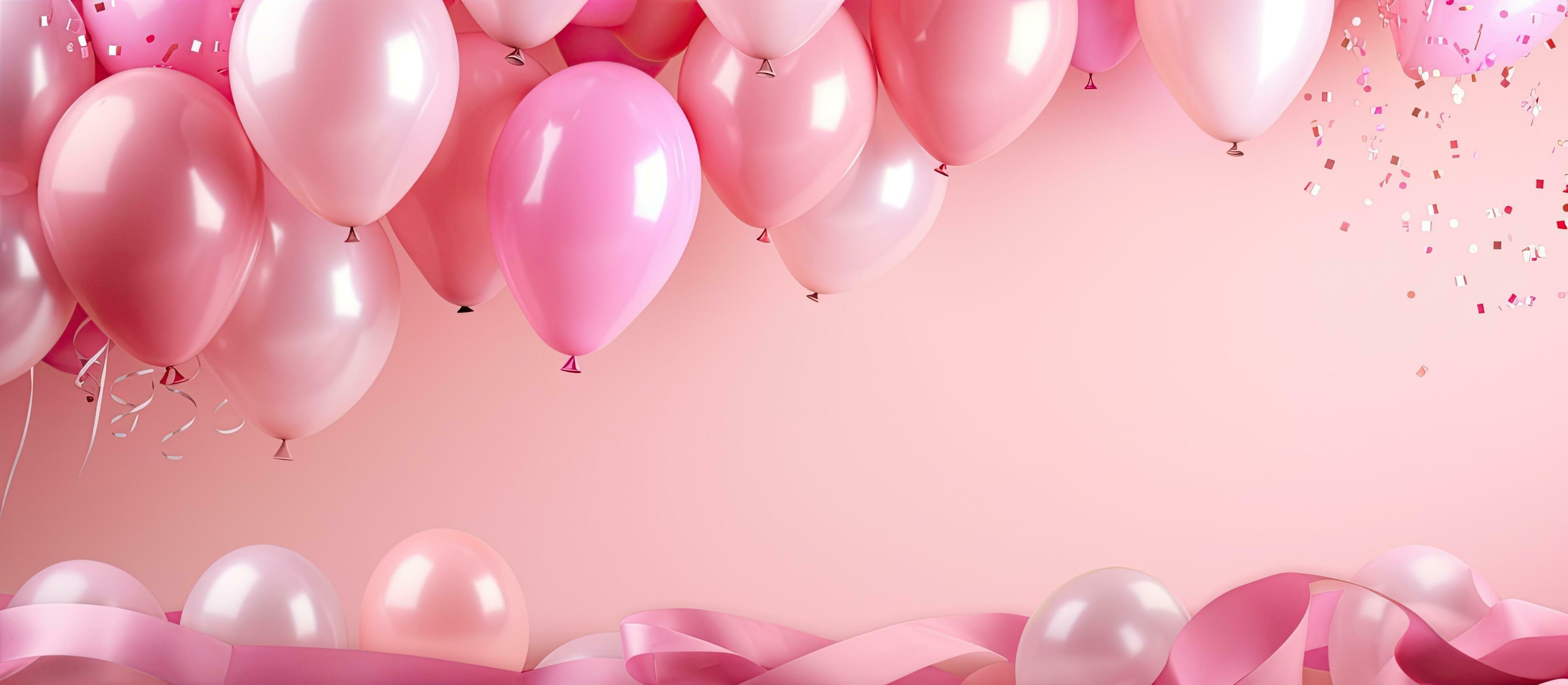 Birthday background with pink balloons confetti and streamers 27105431