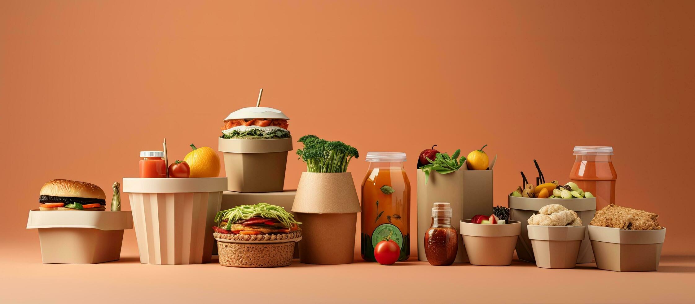 eco simpático papel contenedores para nutritivo rápido comida y bebidas foto