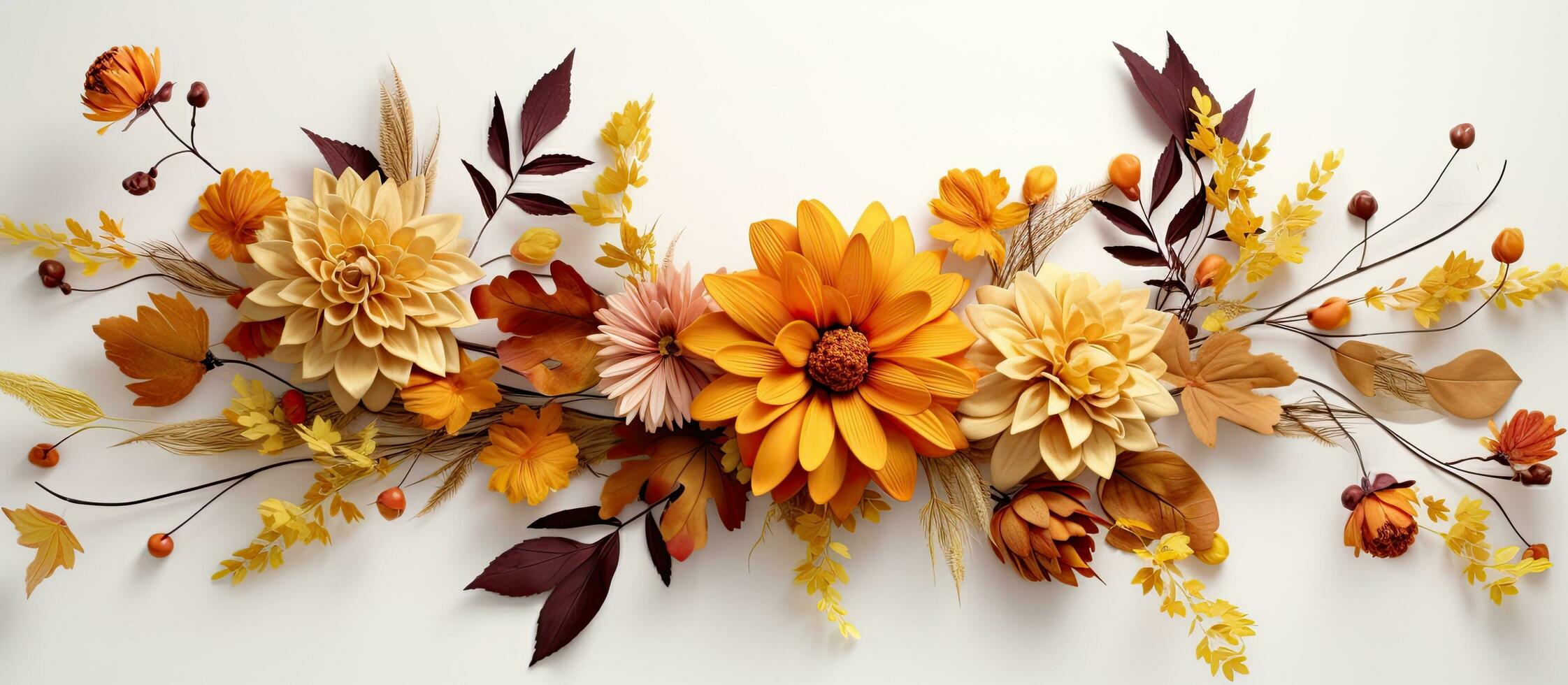 Fall flower arrangement on a pale background Floral decor Nature inspired backdrop photo