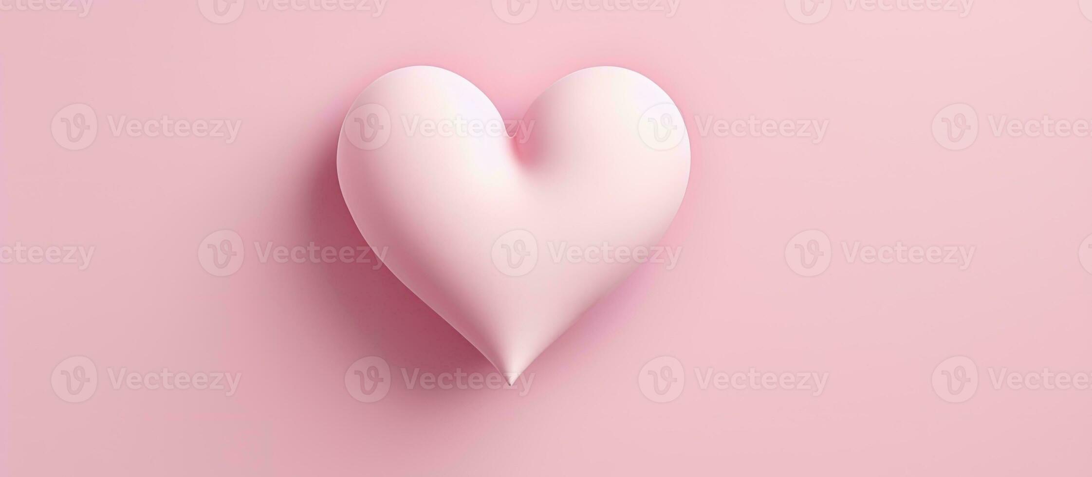 Overhead view of pink background with paper heart for Valentine s Day photo