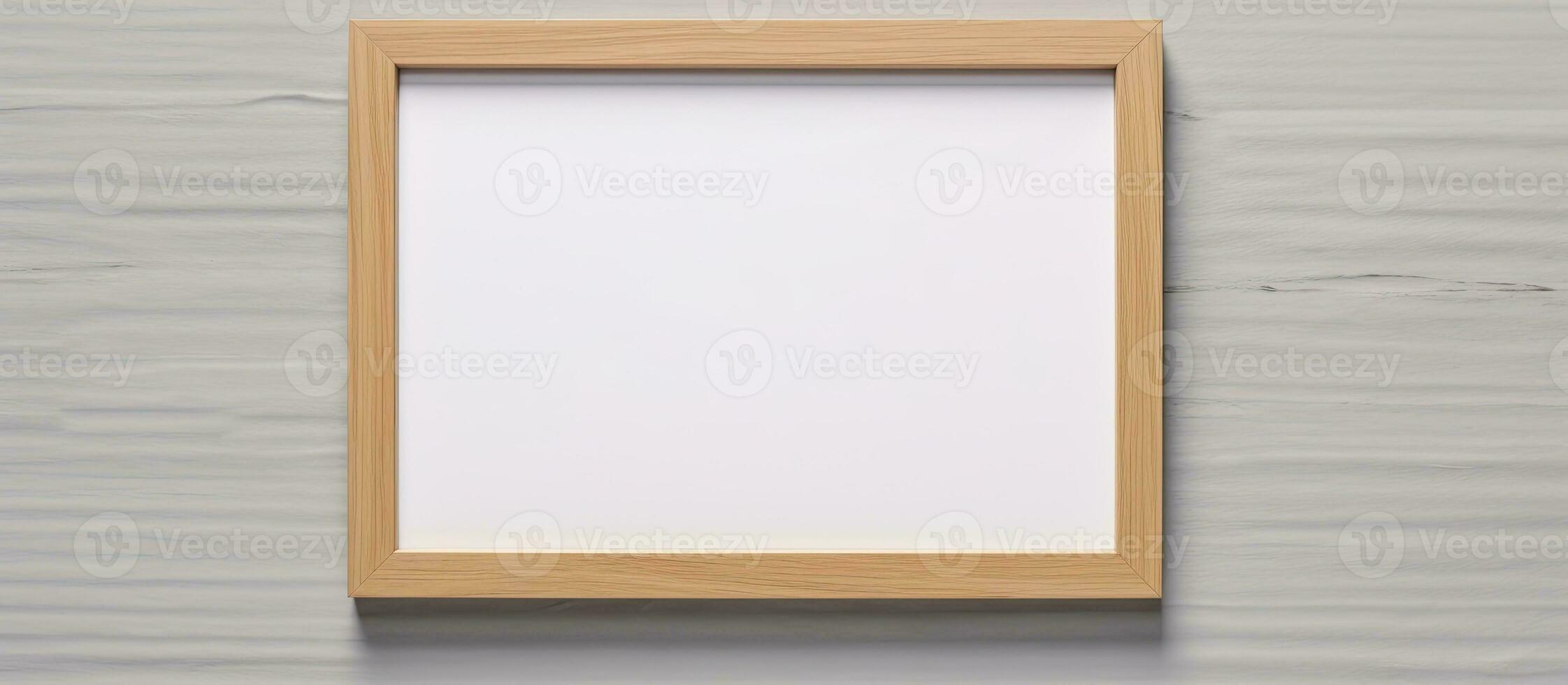 Empty horizontal picture frame mockup on white wall single wood frame template photo