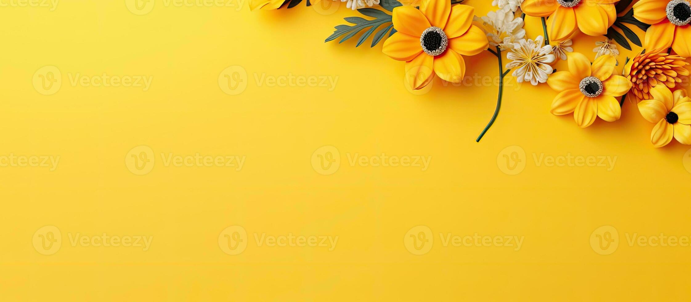 Floral background on trendy yellow Perfect for Children s Day with text space photo