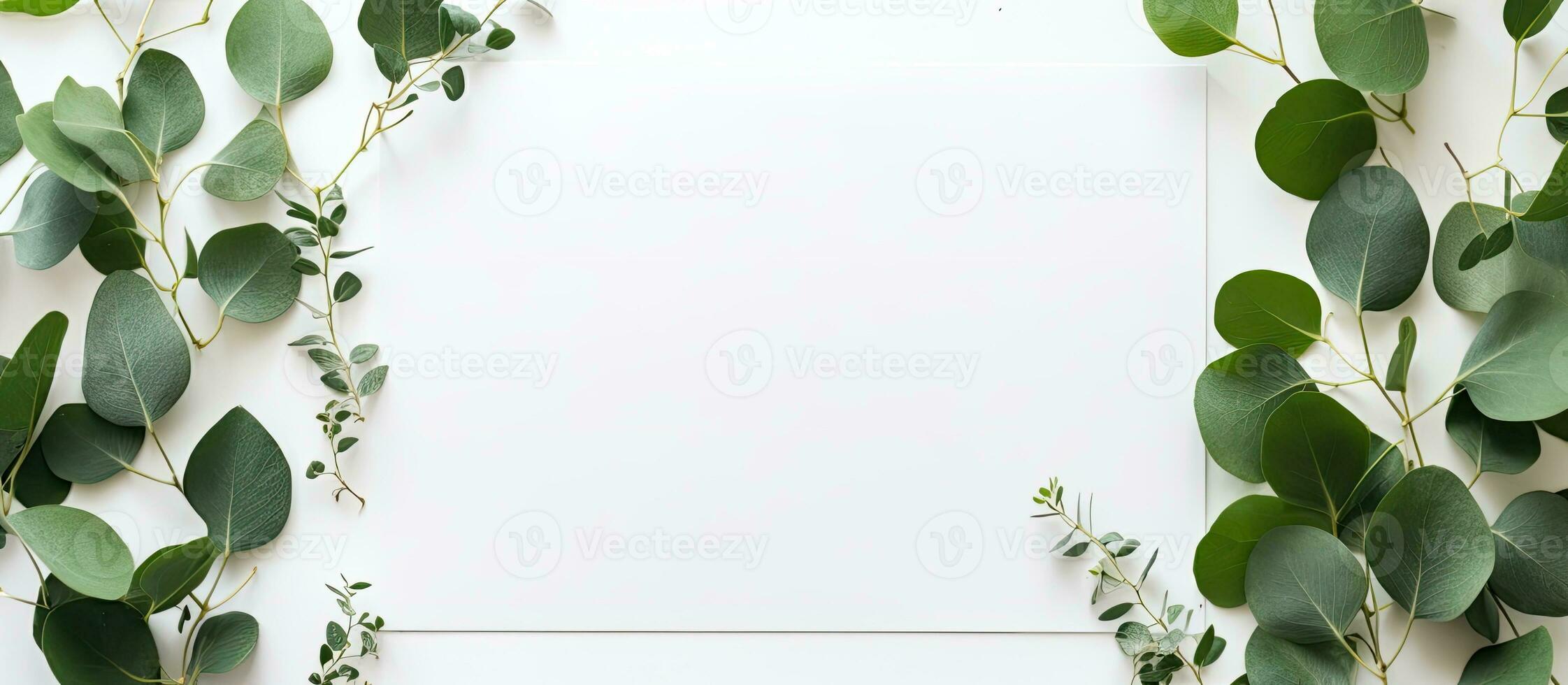 Mockup copy space on eucalyptus leaves minimal background boho style photo