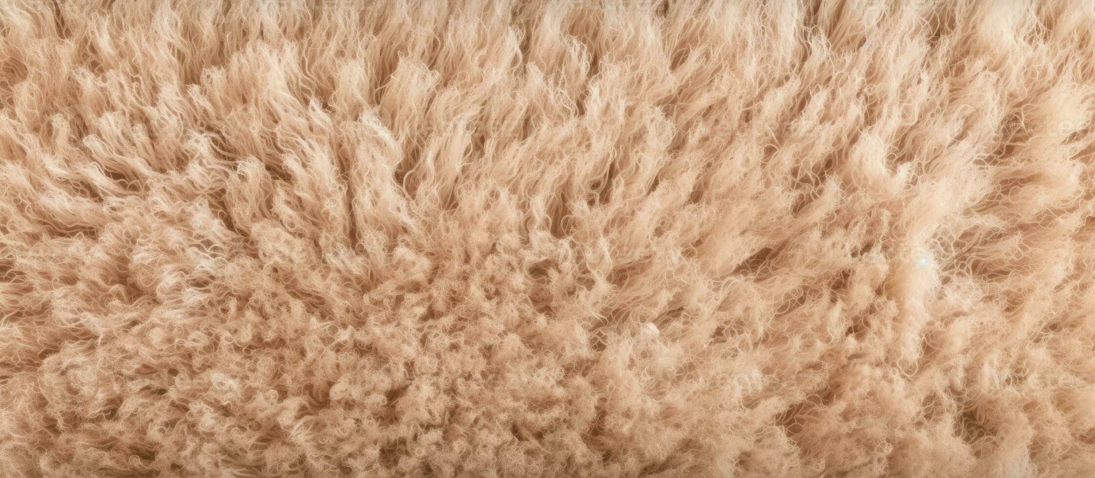The top down view of an empty beige carpet serves as a blank space for text with a new fluffy background photo