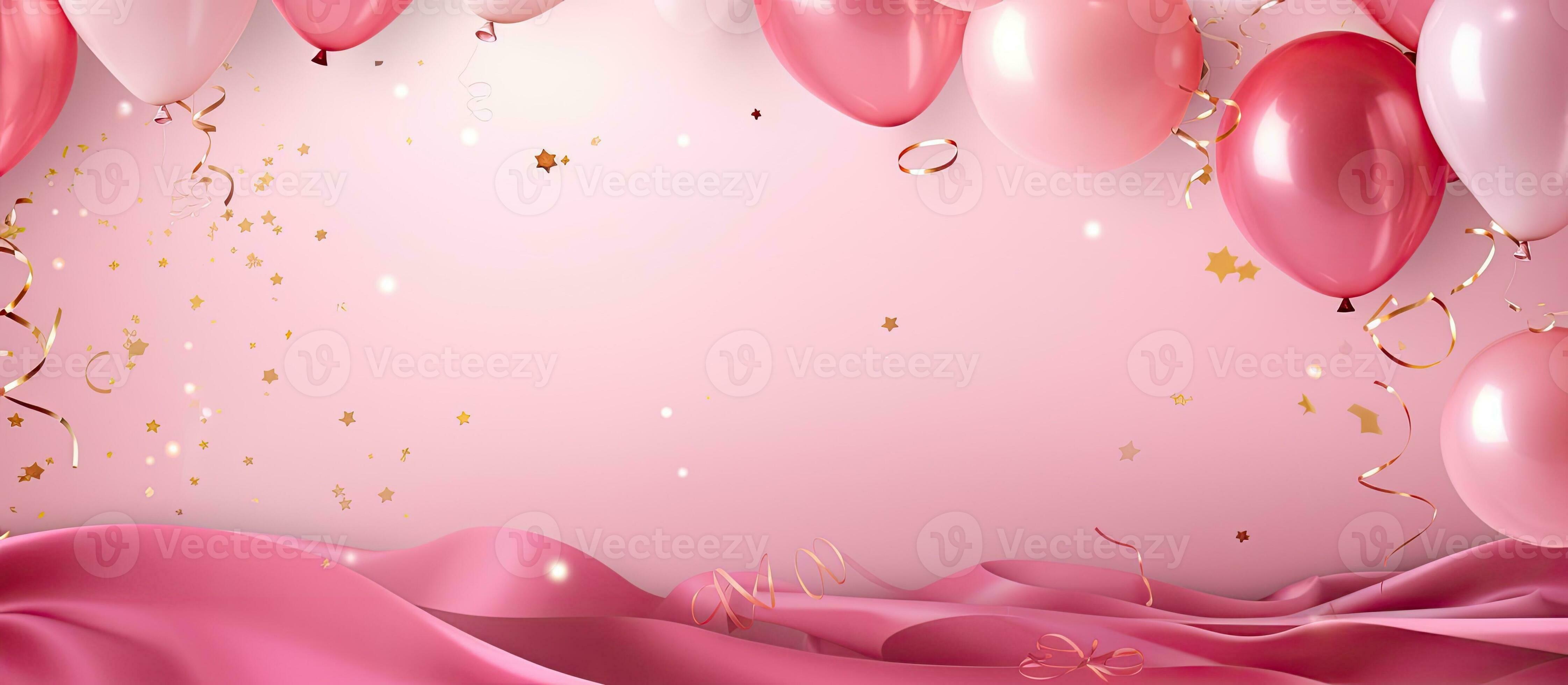 Party background with streamers and confetti on pastel pink background. Birthday  party decoration Stock Photo - Alamy